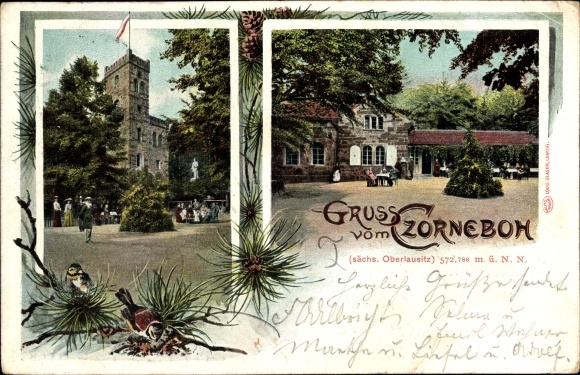 Postcard Cunewalde in Lusatia, Czorneboh, inn, owner Ernst Kalauch, observation tower