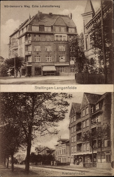 Postcard Hamburg Eimsbüttel Stellingen Langenfelde, Wördemanns Weg at the corner of Lokstedter Straße and Kieler Straße