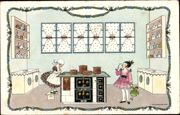 Artist PC Köhler, Mela, kitchen, cook, girl with doll