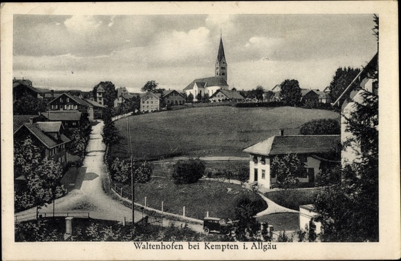 Postcard Waltenhofen im Allgäu Swabia, town and church