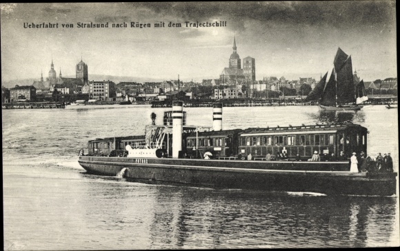 Postcard Stralsund in Western Pomerania, ferry crossing to Rügen