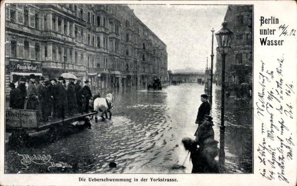 Postcard Berlin Kreuzberg, flooding in Yorckstraße