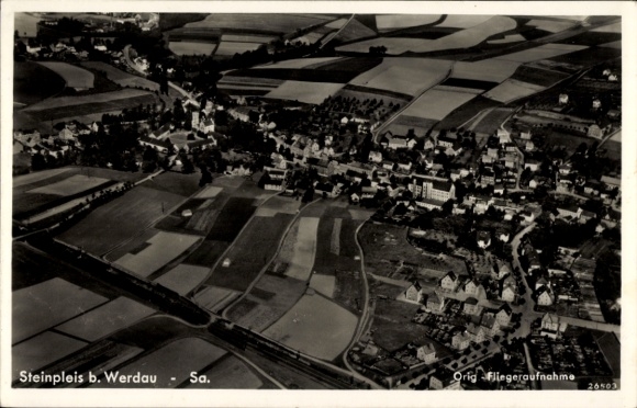 Postcard Steinpleis Werdau in Saxony, aerial photograph