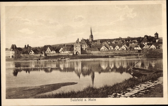 Postcard Sulzfeld am Main, view of the town, church tower
