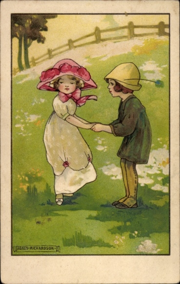 Artist PC Richardson, Agnes, children, flower meadow, Munk 706