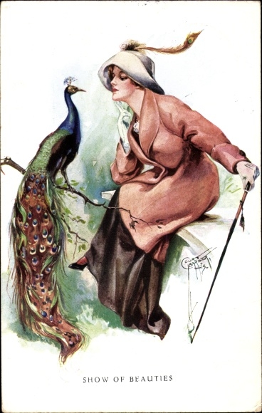 Artist PC Barber, C., Show of Beauties, vrouw met pauw