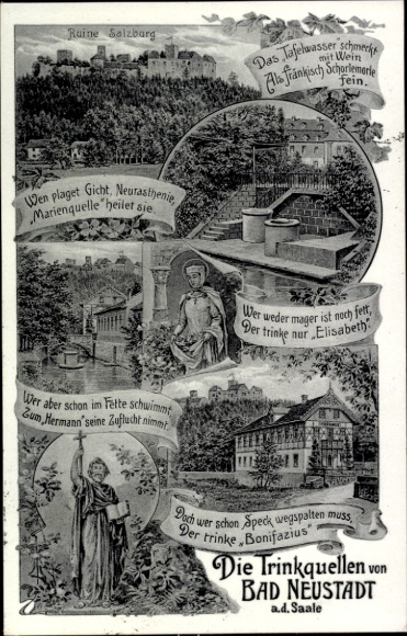 Postcard Bad Neuhaus Bad Neustadt an der Saale Lower Franconia, Raine Salzburg, drinking springs, Marienquelle