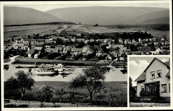 Pocztówka Wahmbeck Bodenfelde nad Wezerą, widok ogólny, Pensjonat Mahlmann