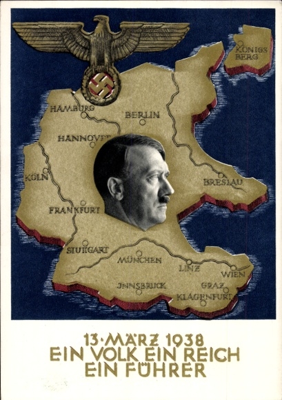 Postal stationery Postcard Klein, One people, one Reich, one Führer, Anschluss of Austria 1938, Greater Germany