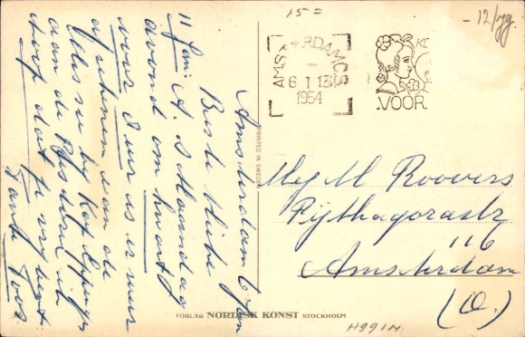Artist Postcard Edgren, J., married couple, man received bad news
