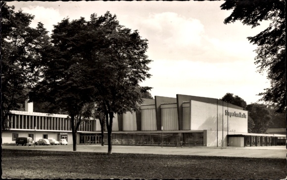Picture PC Siegen in Westphalia, Siegerlandhalle, trees, cars, black and white photography