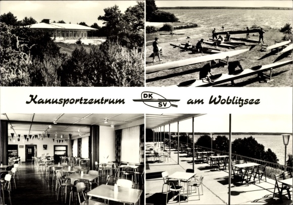 Ak Wesenberg in Mecklenburg, kanosportcentrum aan de Woblitzsee, binnenaanzicht