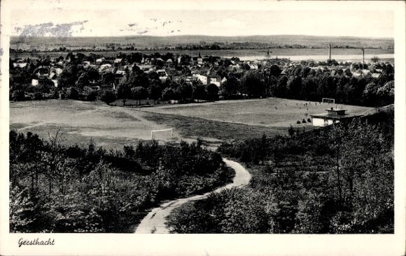 Postcard Geesthacht on the Elbe, general view, football field