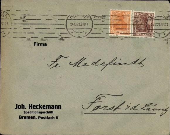 Briefumschlag Hansestadt Bremen, Speditionsgeschäft Joh. Heckemann