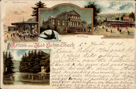 Chromo-Litho Bad Schwalbach im Taunus, wine fountain, spa house, steel fountain