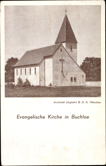 Postcard Buchloe in the Allgäu, Evangelical Church