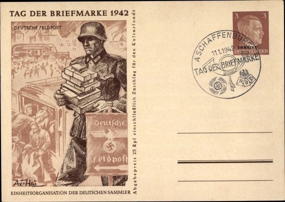 Ganzsachen Künstler Ak Axster Heudtlaß, Tag der Briefmarke 1942, Deutsche Feldpost