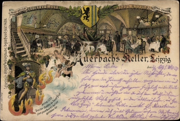 Chromo-Litho Leipzig in Saxony, Auerbachs Keller, Leipzig&#39;s oldest wine bar, existing since 1438