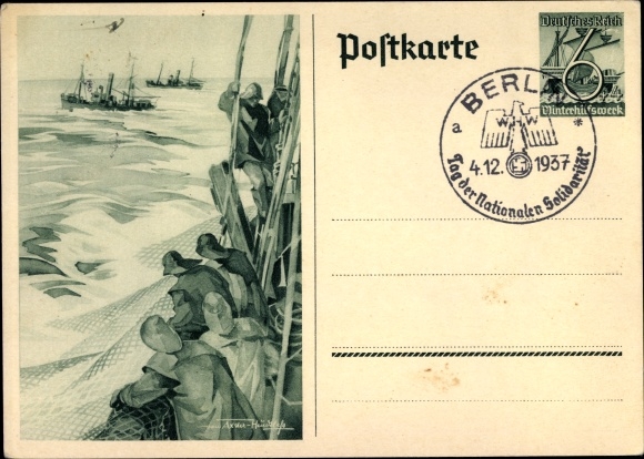 Postwaardestuk ansichtkaart Axster Heudtlass, vissers op volle zee, vissersboten