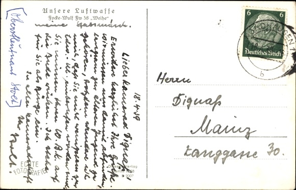 Postcard Deutsche Luftwaffe, multi-purpose aircraft Focke Wulf Fw 58 Weihe