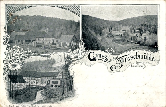 Postcard Eisenberg in Thuringia, greetings from the Trzschmühle, landscape photo, old buildings