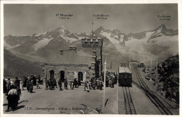 Postcard Zermatt Canton Valais, Gornergrat, train station