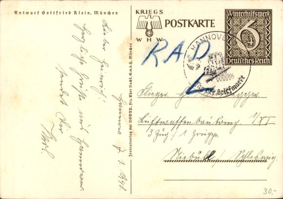 Postwaardestukkunstenaar Ak Klein, Gottfried, Danzig is Duits, WHW