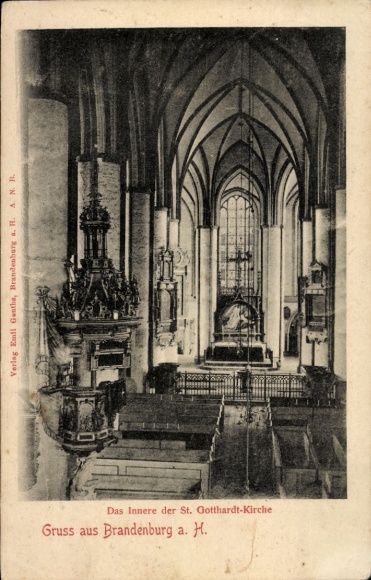 Postcard Brandenburg an der Havel, St. Gotthard Church, interior view