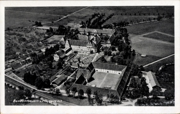 Postcard Benediktbeuren Benediktbeuern in Upper Bavaria, aerial photograph