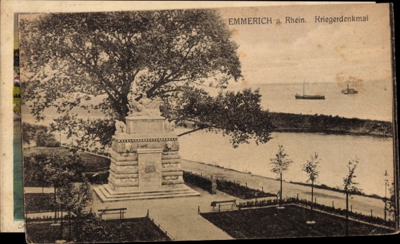 Ak Hoch Elten Emmerich am Rhein, oorlogsmonument, Rijn, bomen, schepen, Emmerich