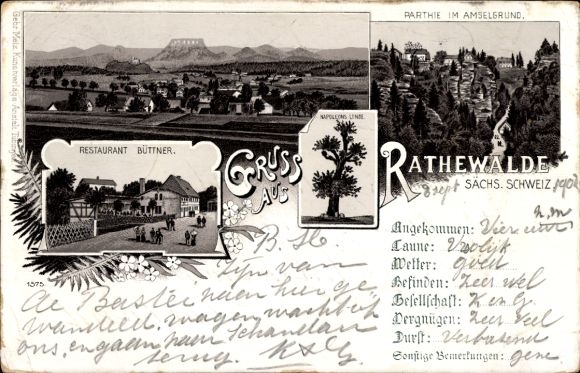 Litho Rathewalde Hohnstein Sächsische Schweiz, Restaurant Büttner, Linde, Amselgrund