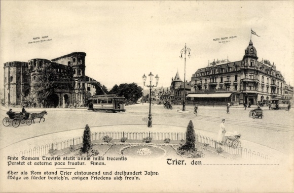 Ak Trier an der Mosel, Porta Nigra, Straßenbahn, Hotel