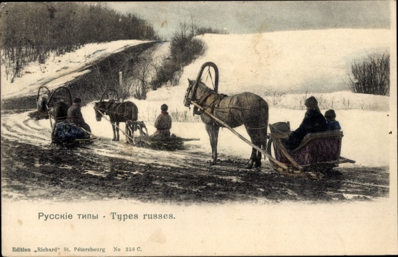 Postcard Russian Costume, Sleigh Team