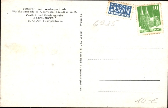 Postcard Waldkatzenbach Waldbrunn im Odenwald, inn and convalescent home Katzenbuckel