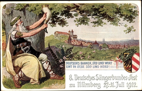 Postal stationery artist PC Bankel, Nuremberg in Middle Franconia, 8th German Singers&#39; Festival 1912