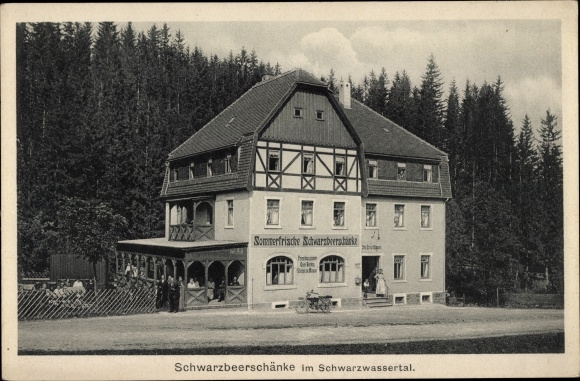 Postcard Hinterer Grund Marienberg in the Ore Mountains, Schwarzbeerschänke in the Schwarzwassertal
