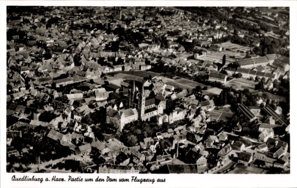 Postcard Quedlinburg in the Harz, cathedral, aerial photograph