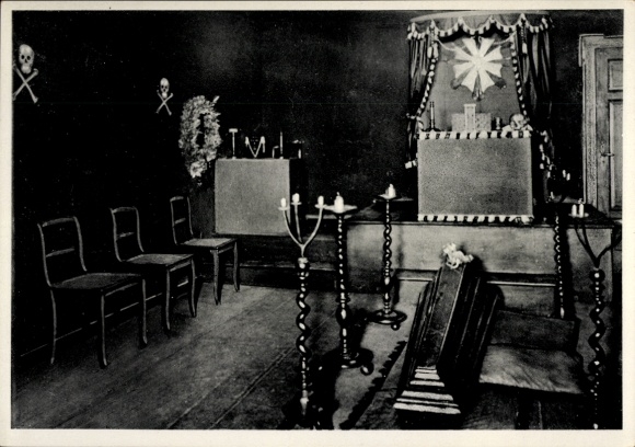 Postcard Erlangen in Middle Franconia Bavaria, Freemasons' Lodge Lebanon to the 3 Cedars, coffin