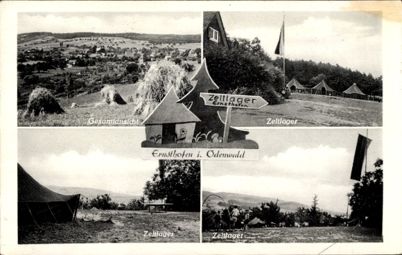 Ansichtkaart Ernsthofen in het Odenwald Modautal, algemeen beeld, tentenkamp