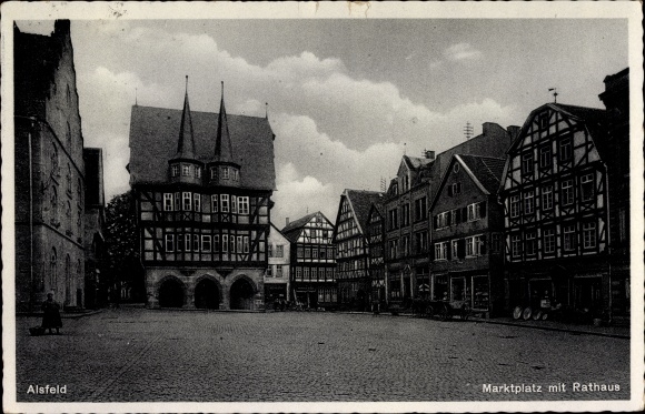 Ansichtkaart Alsfeld in Hessen, marktplein, gemeentehuis
