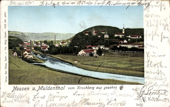 Postcard Nossen in Saxony, Panorama, Muldental seen from the Kirschberg