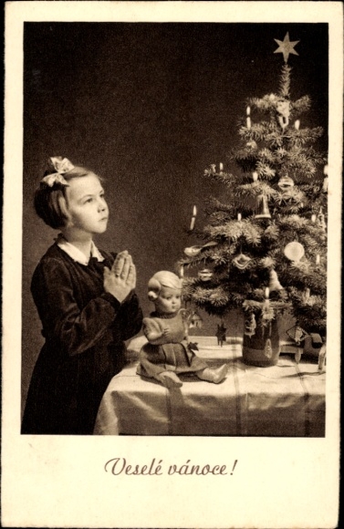 Ak Frohe Weihnachten, Weihnachtsmann, Mädchen, Gebet