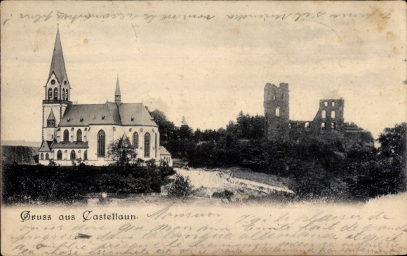 Postcard Kastellaun in the Hunsrück, church, ruins
