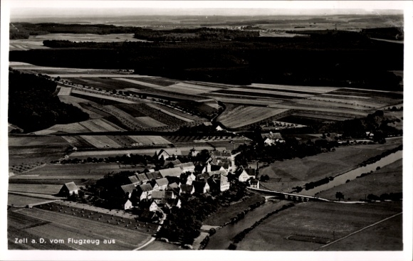 Postcard Zell Neuburg an der Donau Upper Bavaria, aerial photograph