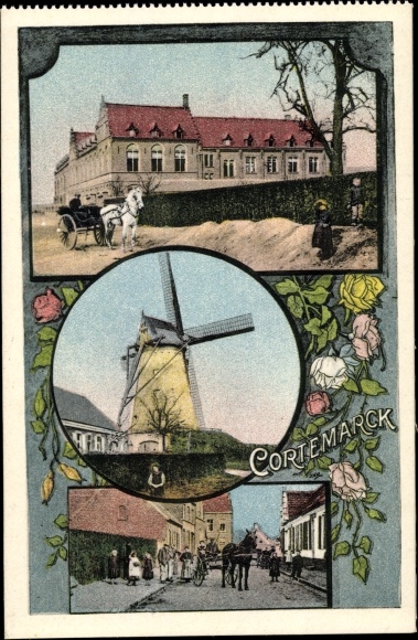 Ak Cortemarck Kortemark West-Vlaanderen, molen, stadsgezichten