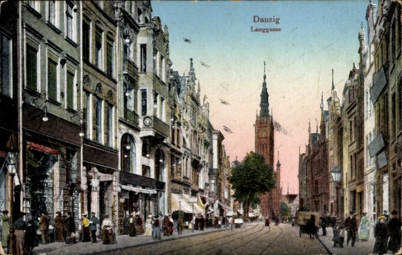 Postcard Danzig West Prussia, Langgasse, Church