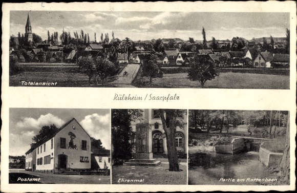 KP Rülzheim in der Pfalz, parcela w Rottenbach, pomnik, poczta, widok całości na wieś