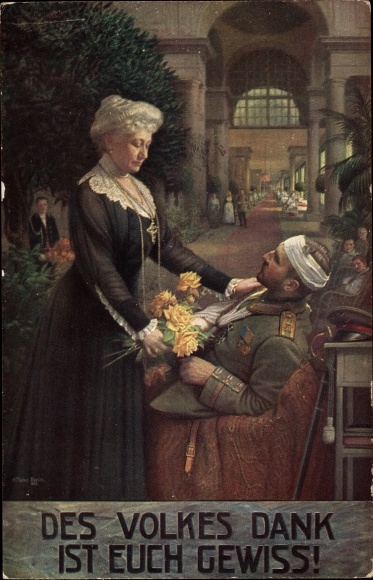Artist PC Fischer, The people&#39;s thanks are certain, Empress Auguste Viktoria visits a war veteran