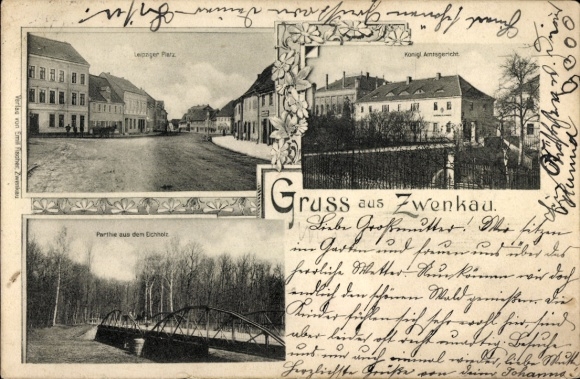 Postcard Zwenkau in Saxony, city views, Leipziger Platz, district court, Eichholz