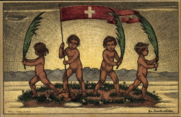 Ganzsachen Künstler Ak Markwalder, Bundesfeier 1916